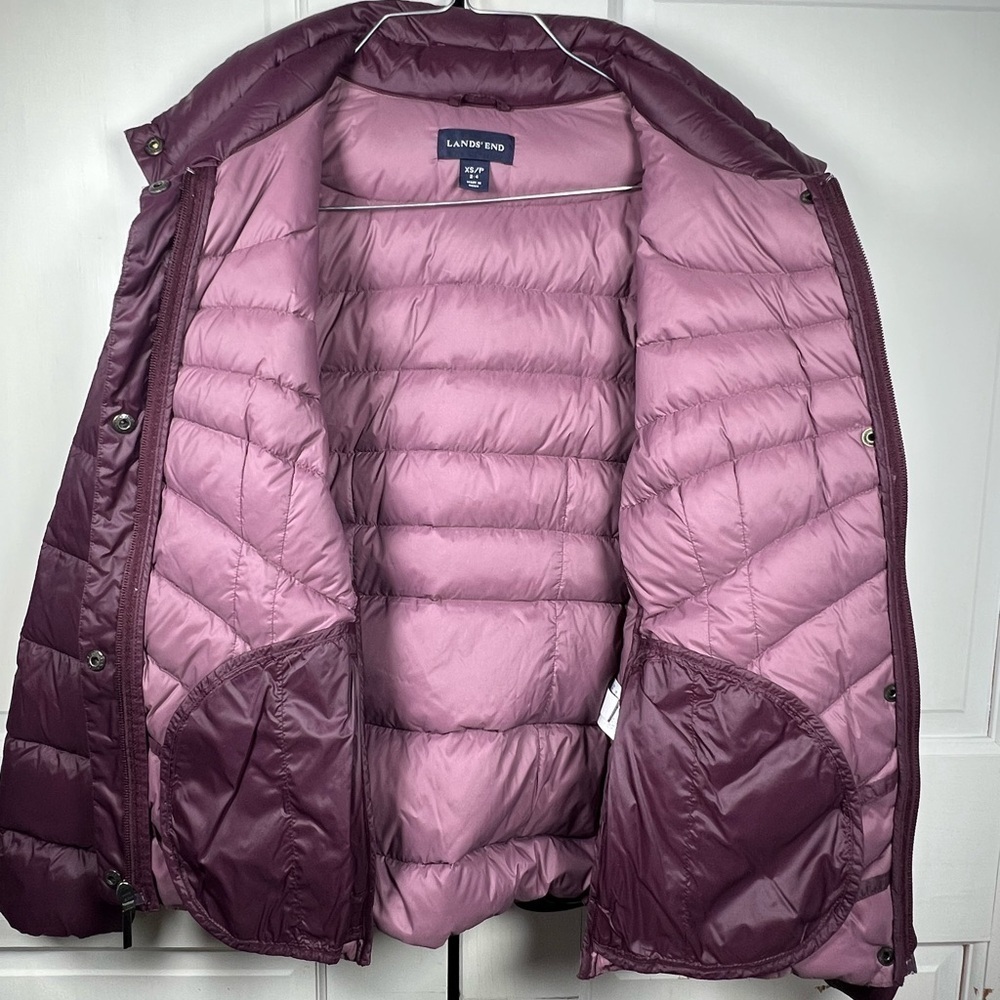 Lands' End Women's Plum Down Puffer Lightweight Jacket Snap/zipper Closure Sz XS - Picture 4 of 6
